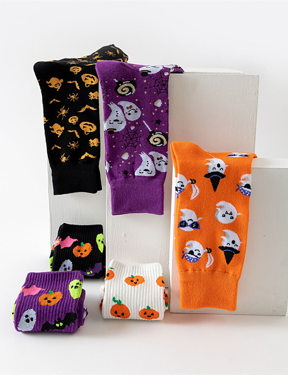 Pumpkin Ghost Print Socks - DippedShop Wholesale - #1251