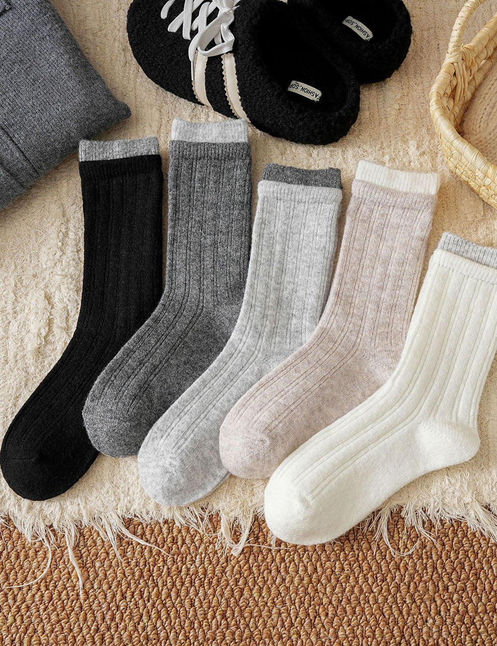Color Block Double Ribbed Thickened Crew Socks 6W8FSO660