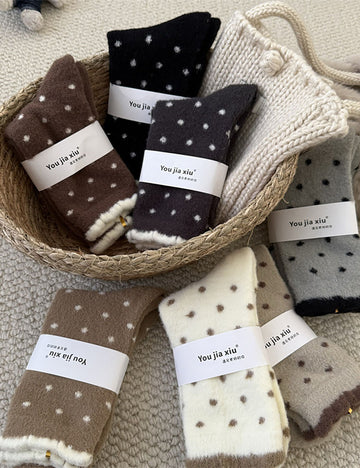 Fuzzy Plush Polka Dot Crew Socks 6W8FSO661
