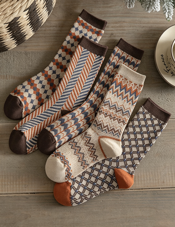 Retro Geometric Jacquard Crew Socks 6W8FSO662