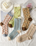 Vintage 3D Floral Embossed Jacquard Crew Socks 6W8FSO663