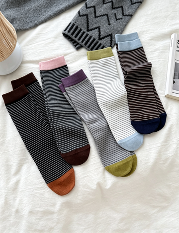 Color Block Striped Crew Socks - DippedShop Wholesale - #1011