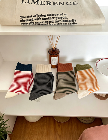 Retro Color Block Cuff Striped Crew Socks 6W8FSO665