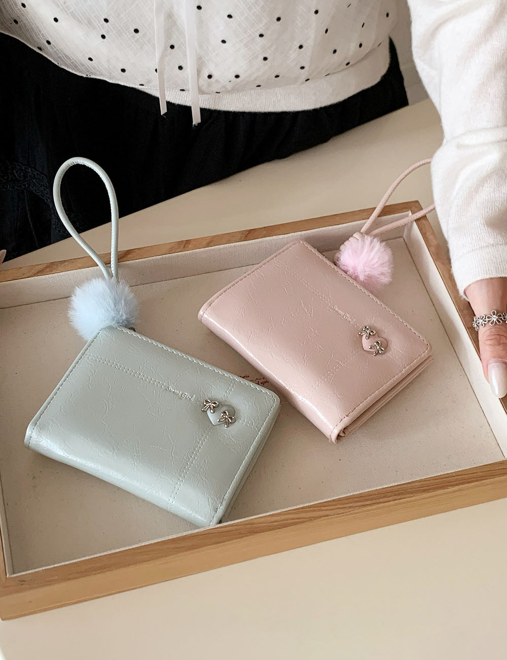 Mini Plush Ball Bowknot PU Coin Purse 6S10BWB137