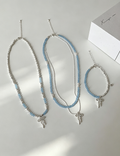 Fresh Blue Crystal Bowknot Beaded Necklace 6W6JNC434