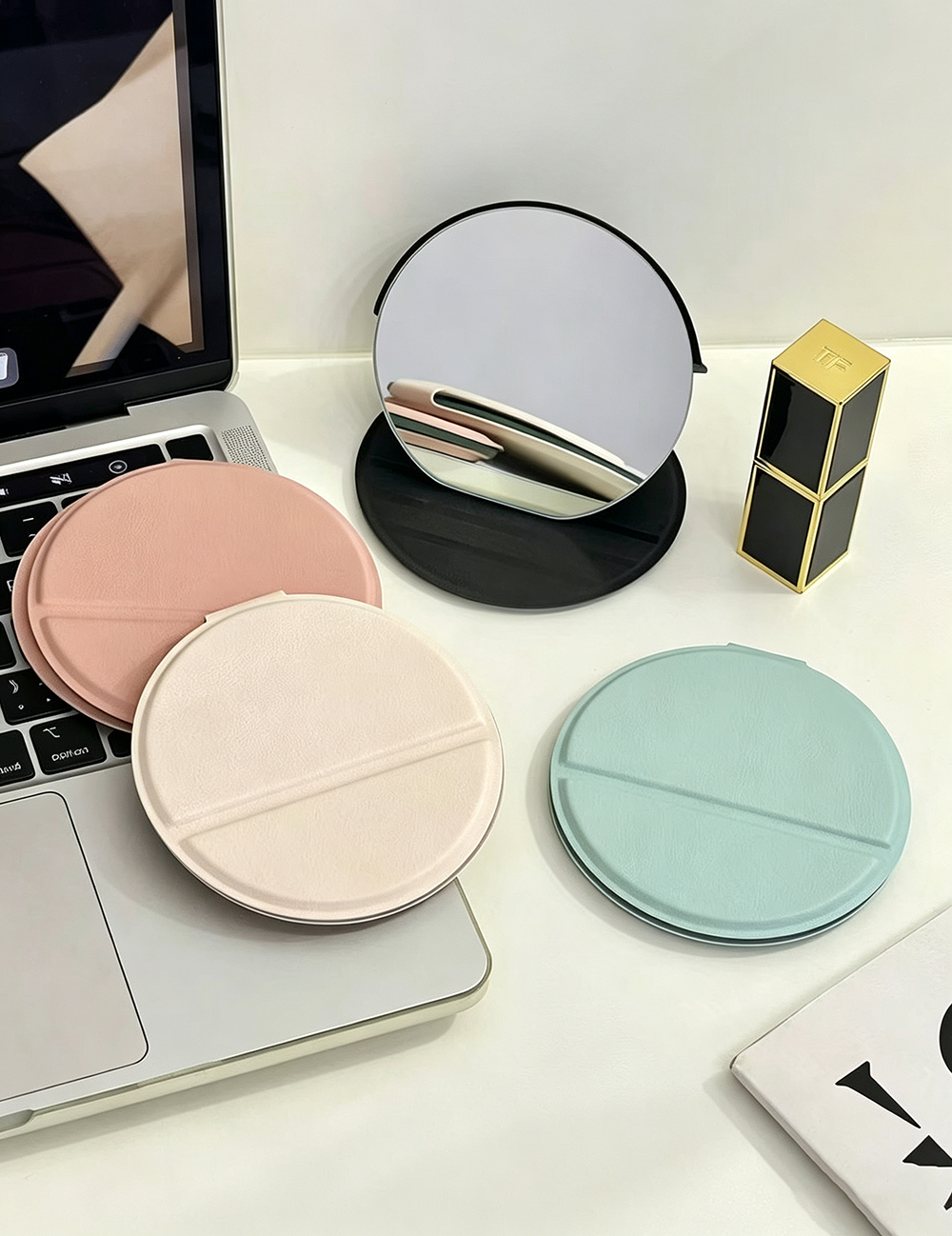 Minimalist Solid Color Round Fold Makeup Mirror MK2PPFN6CT5MR52