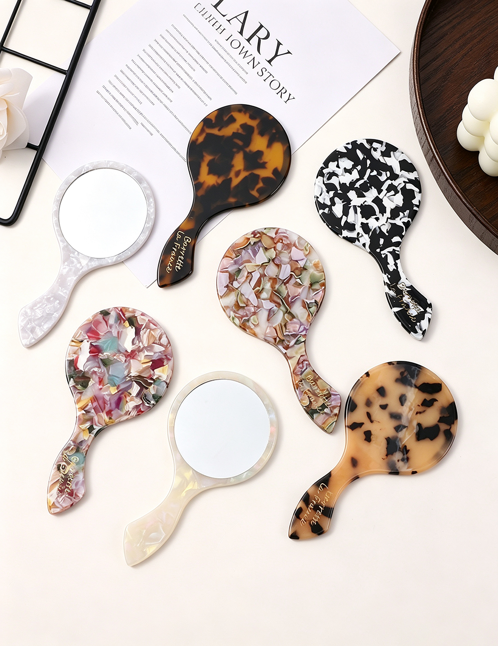 Vintage Round Irregular Handle Makeup Mirror MK2PPFN6CT5MR63