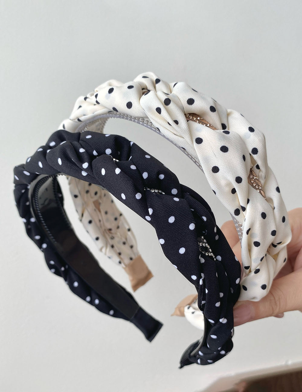 Vintage Polka Dots Rhinestones Woven Twist Headband MK2SPM6W6HBD21