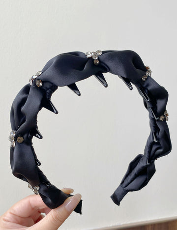 Stylish Solid Color Rhinestones Ruffled Satin Headband MK2SPM6W6HBD22