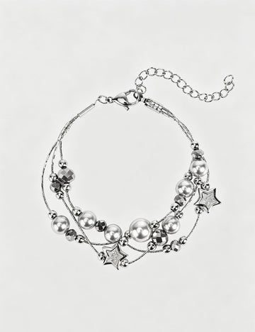 Classic Muti-Layered Pearl Beaded Chain Bracelet 6W6JBR364