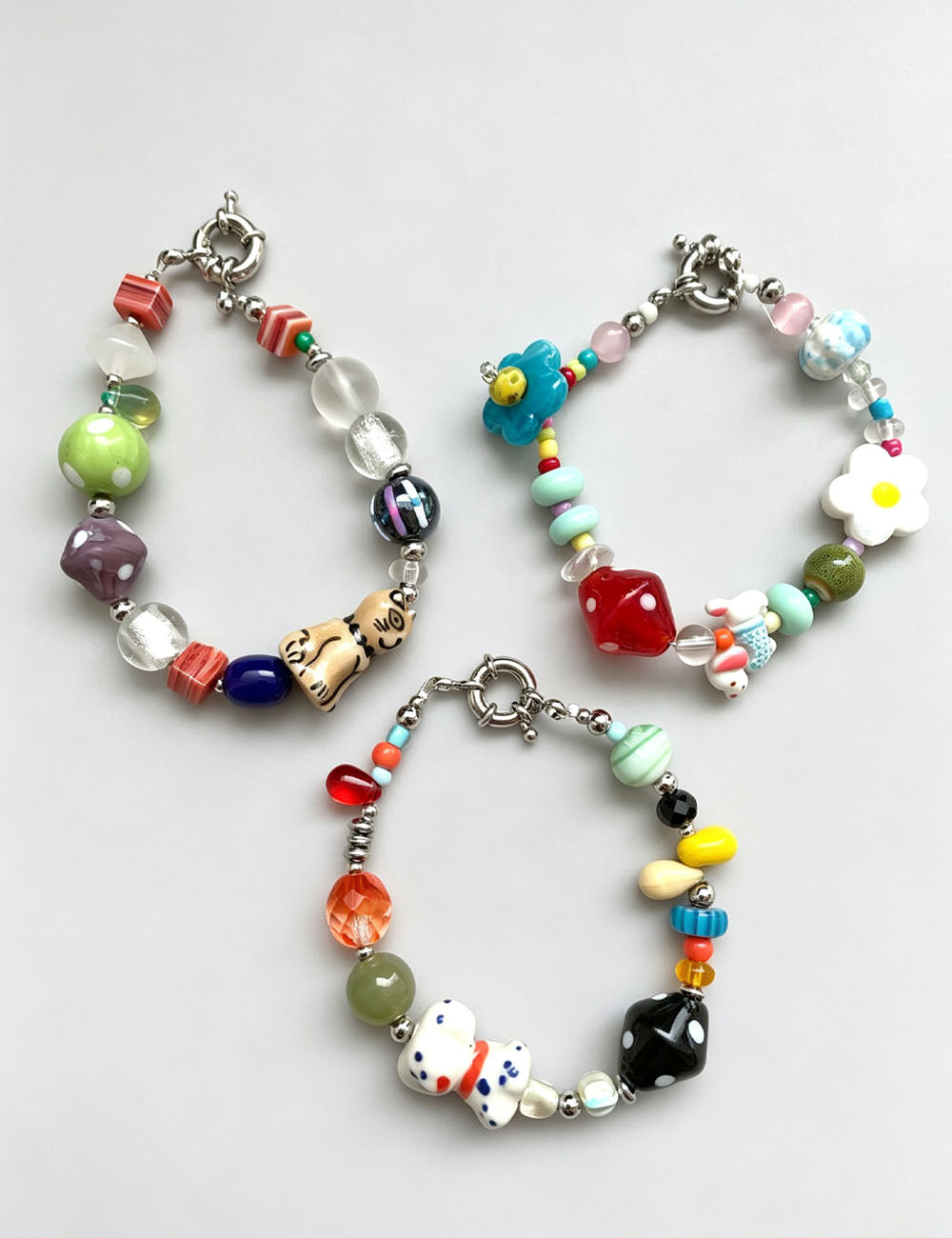 Fashion Color Contrast Bead Flower Charm Bracelet 6W6JBR378