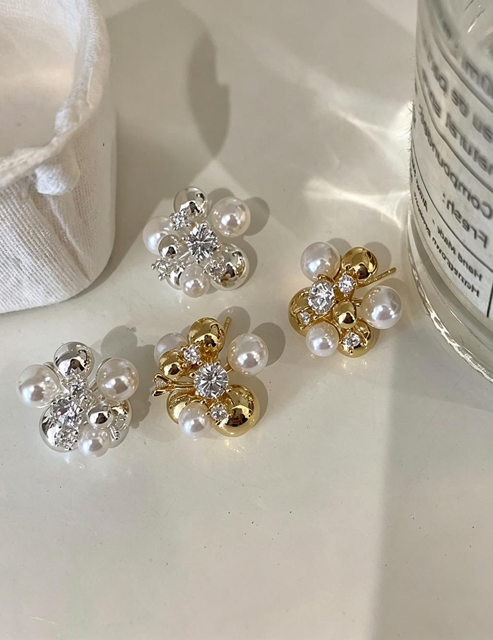 Pearl Rhinestone Stud Earrings - DippedShop Wholesale - #1923