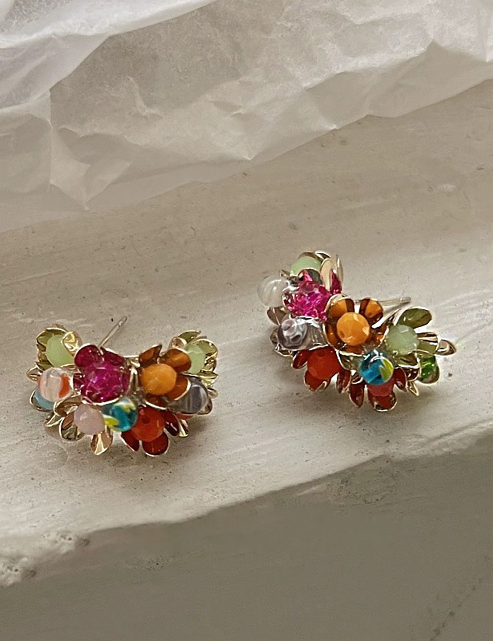 Beaded Floral Stud Earrings - DippedShop Wholesale - #5667