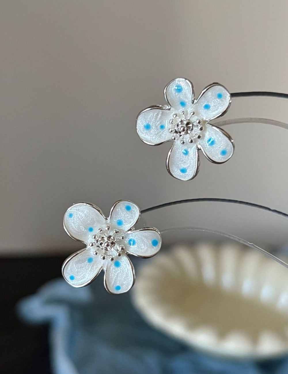 Polka Dot Floral Stud Earrings - DippedShop Wholesale - #9987