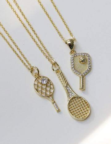 Simple Gold Plated Zirconia Tennis Racket Necklace 6W6JNC394L