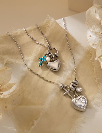Minimalist Zirconia Heart Cross Pendant Necklace 6W6JNC406L