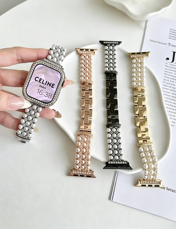 Luxury Metal Chain Pearl Rhinestones Watch Band 6W6JWA92