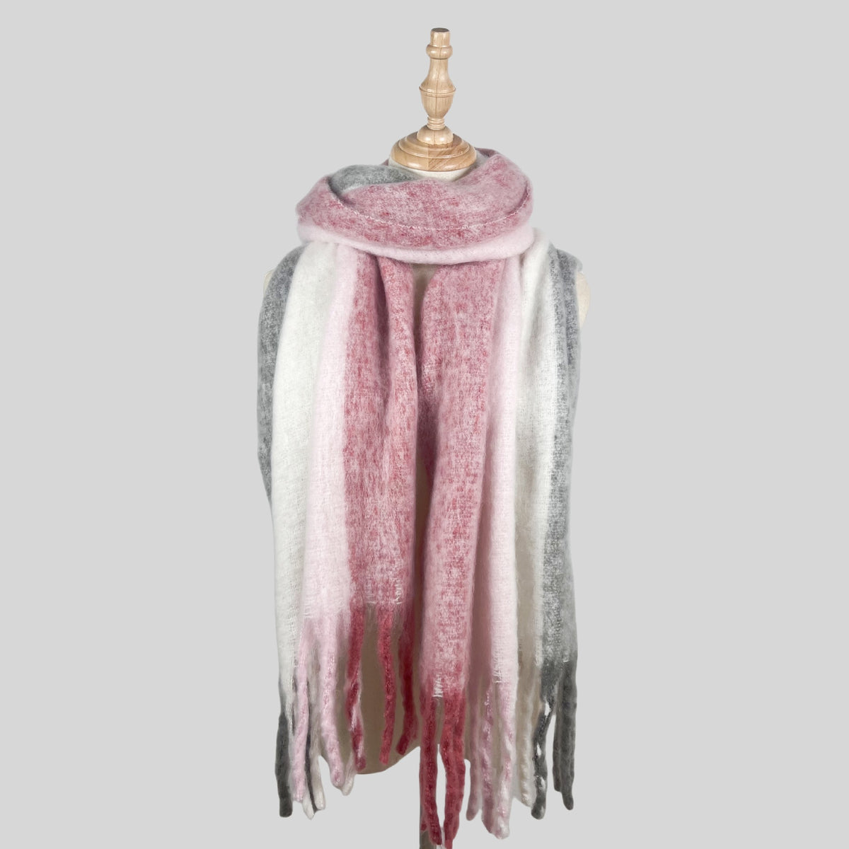 Striped Mohair Tassel Scarf - DippedShop Wholesale - #1267
