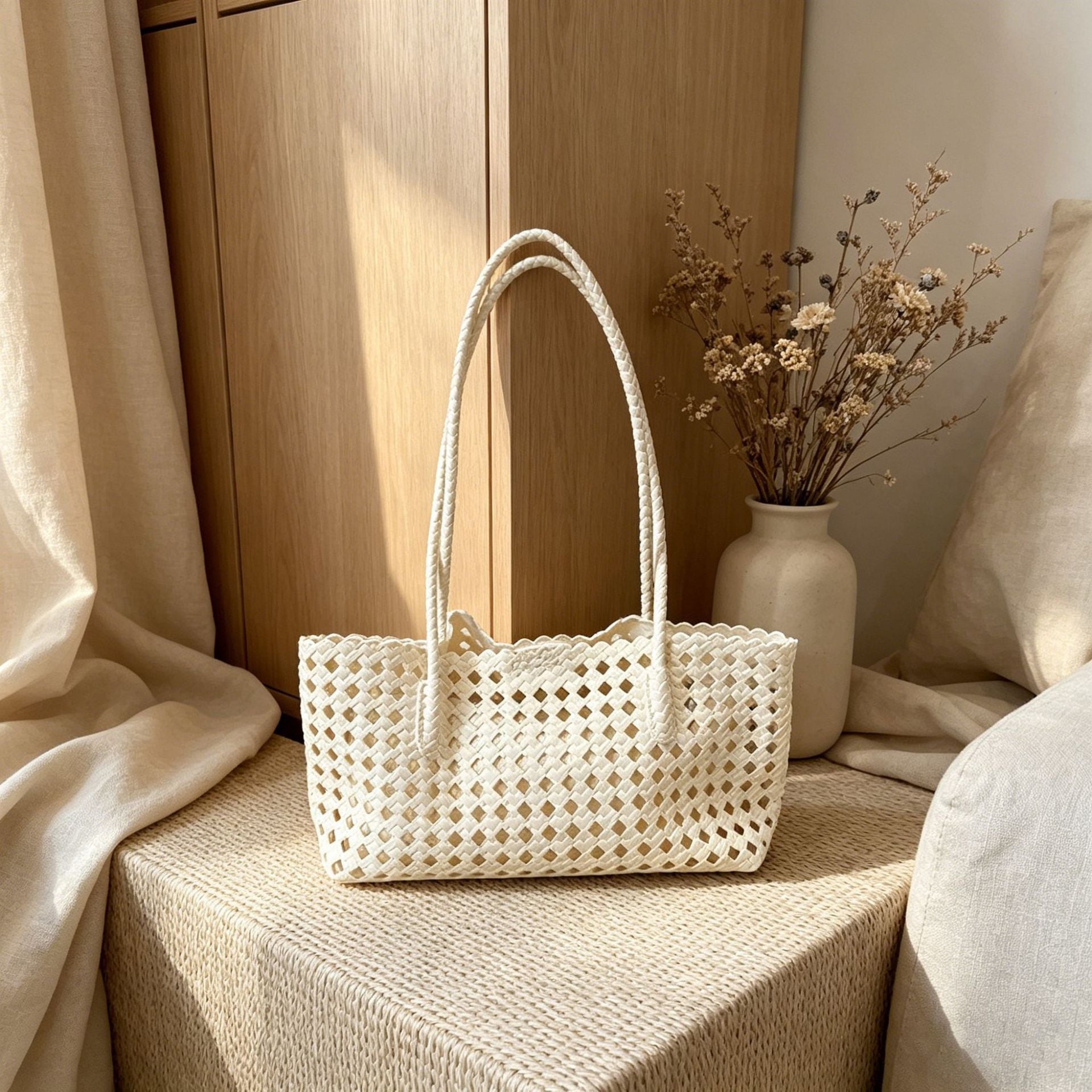 Minimalist Hollow Out Woven Beach Shoulder Bag 8PU6BBG431T