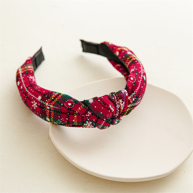 Christmas Plaid Snowflake Print Knotted Headband 6W6HBD359