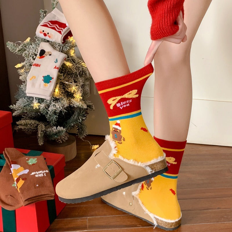 Cute Cartoon Funny Christmas Printed Crew Socks 6W8FSO908