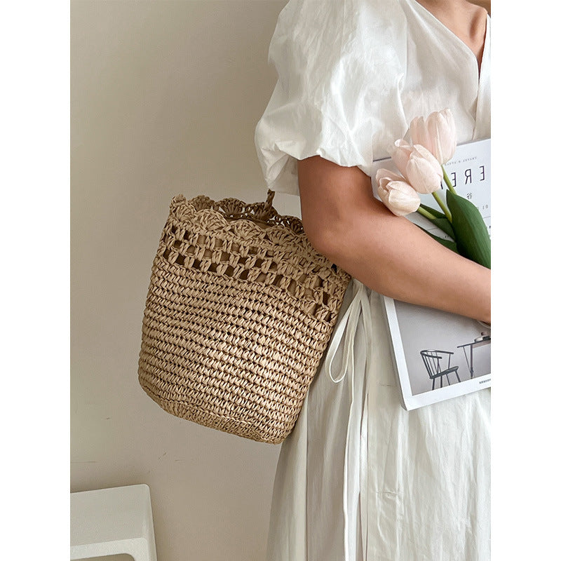 Straw Woven Bucket Bag - DippedShop Wholesale - #4915