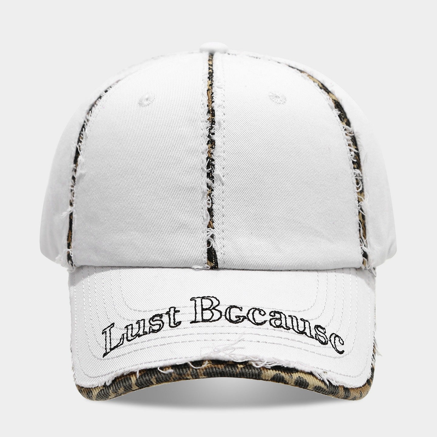 Casual Leopard Trim Frayed Baseball Cap 8BK6HAT183L