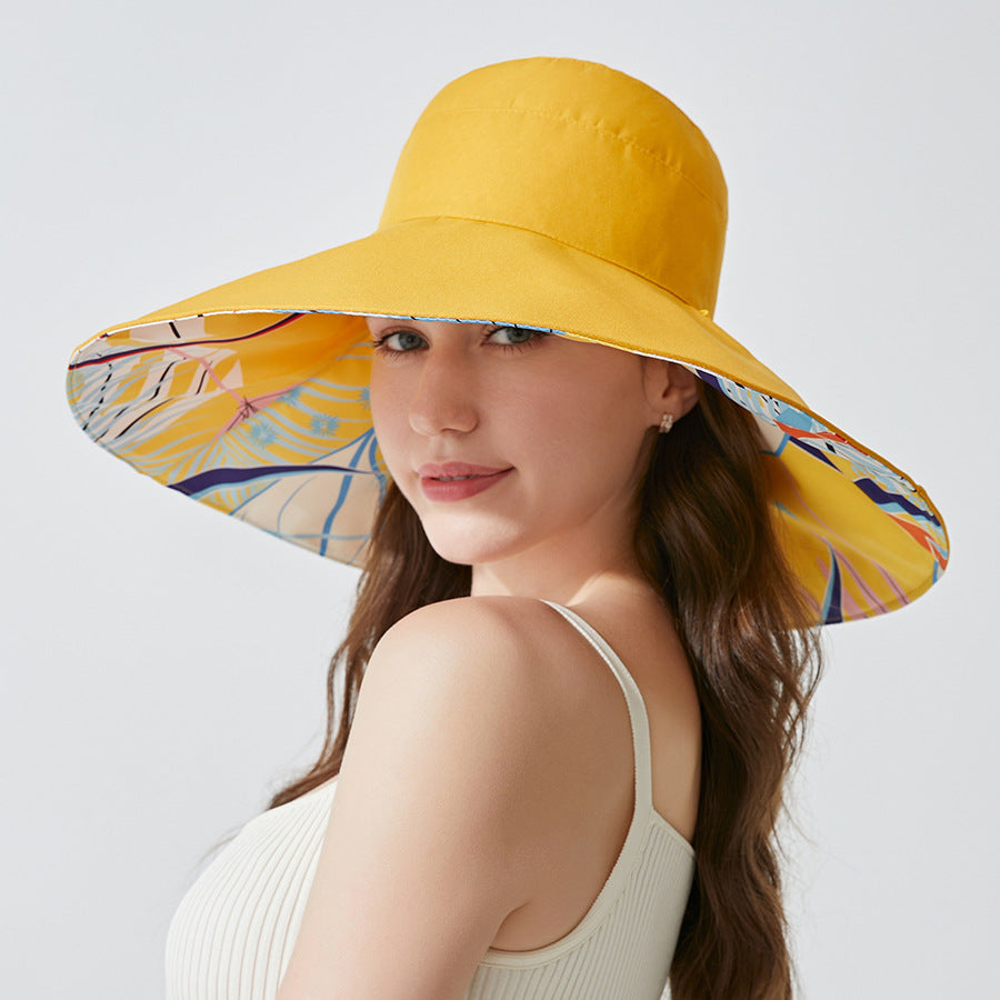 Simple Floral Print Reversible Wide Brim Bucket Hat 8BK6HAT160T