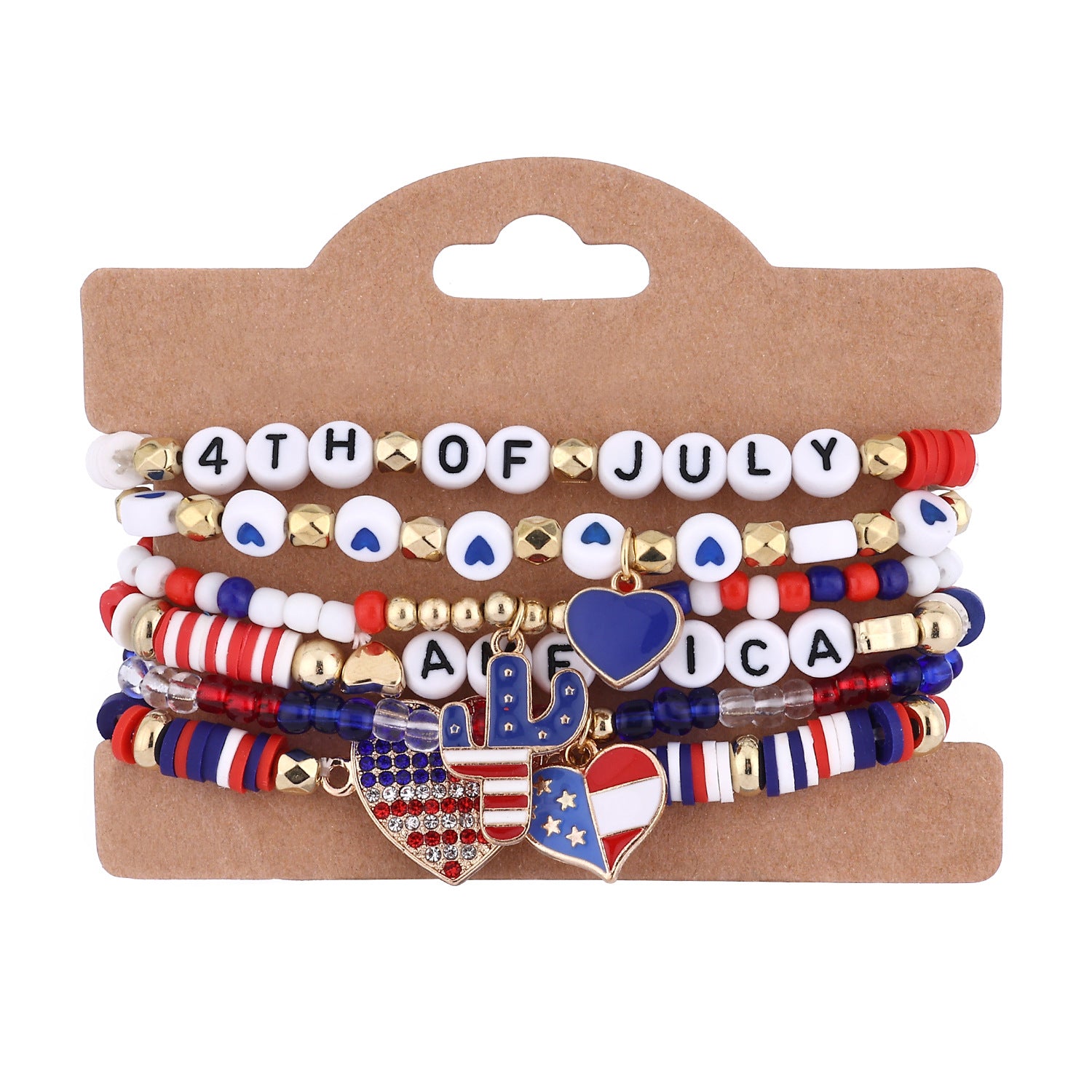 Stylish USA Flag Elastic Beaded Chain Bracelets Set 8ZA6JBR199T