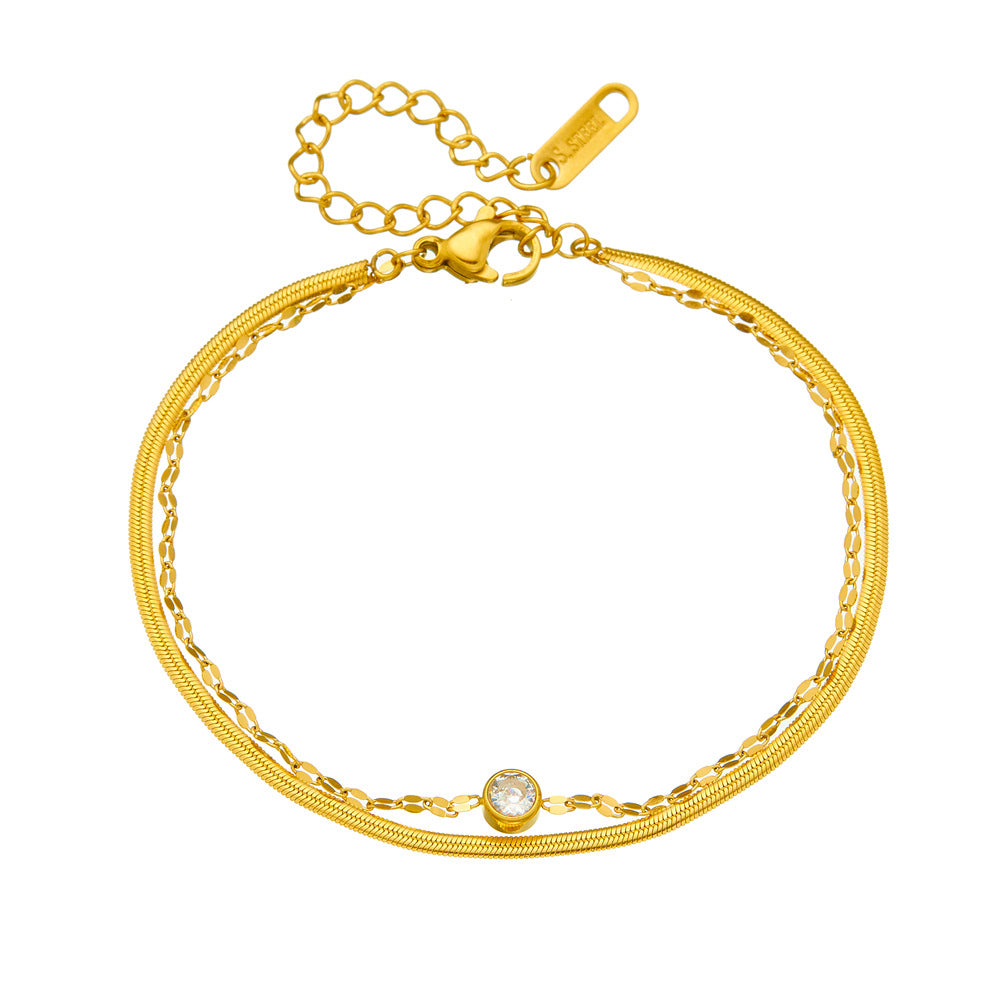 Minimalist Zirconia Double-Layered Snake Chain Anklet 8ZA6JAB07