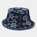Trendy Floral Print Frayed Denim Bucket Hat MK2BW6W6HAT69