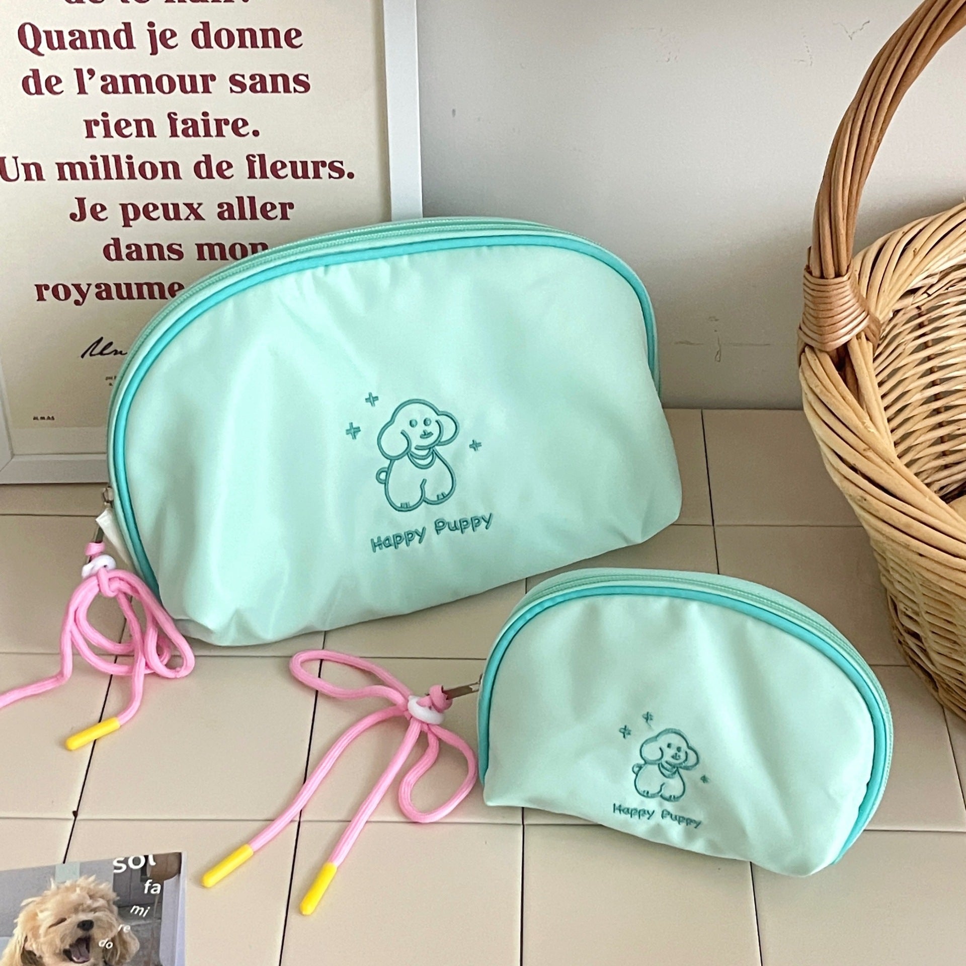 Cute Puppy Embroidery Portable Makeup Bag MK2BW6S10BOB97