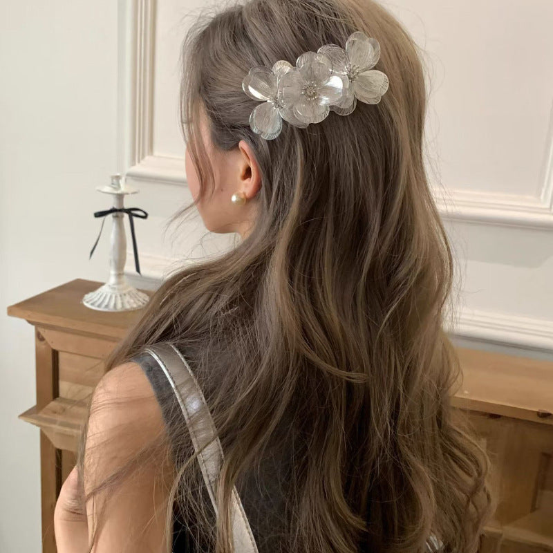 Exaggerated 3D Sliver Flower Hair Clip 8AS6HCP383L