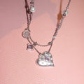 Double-Layer Cubic Zirconia Heart Pendant Necklace 6W6JNC381L