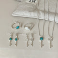 Trendy Turquoise Key Pendant Chain Necklace 6W6JNC445