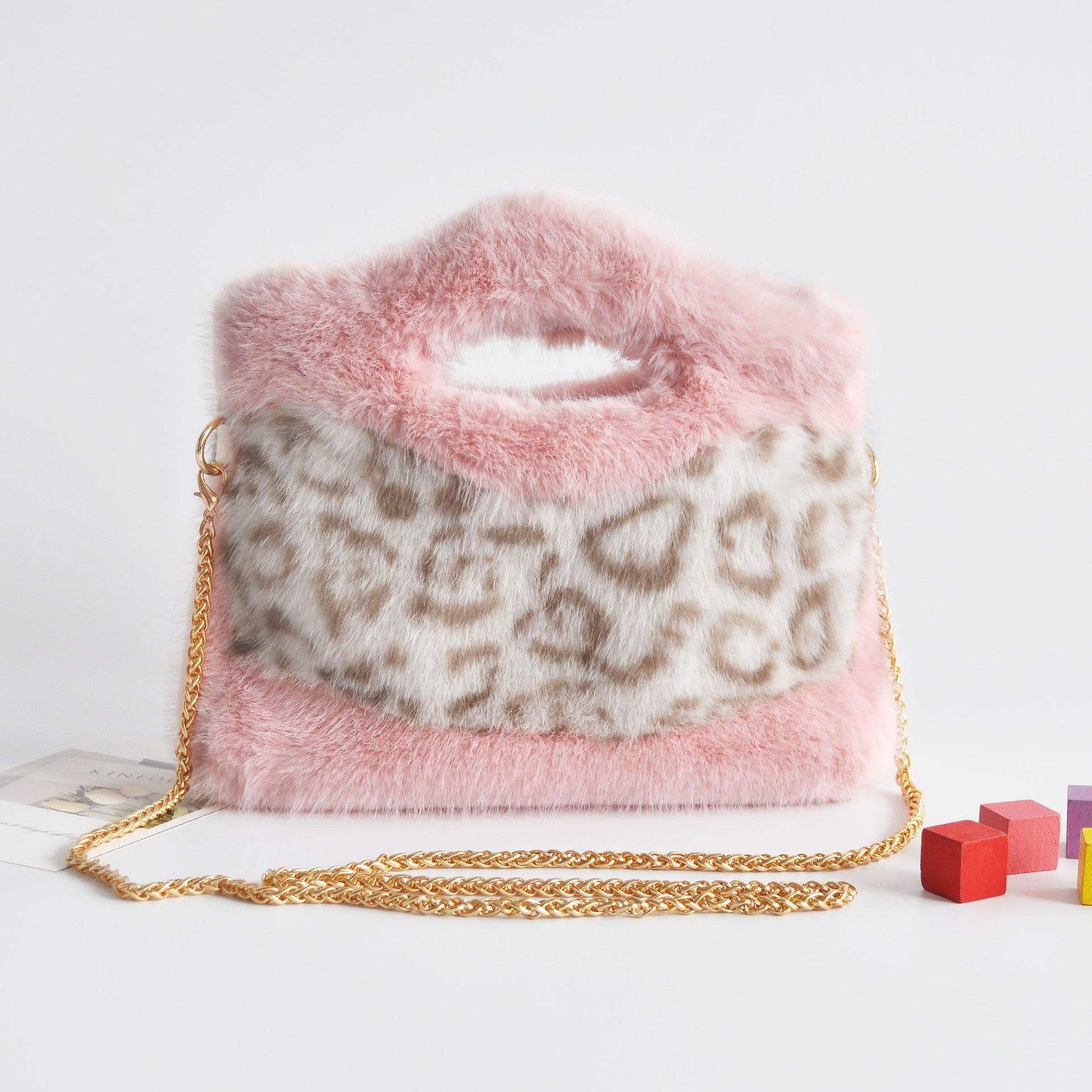 Color Block Leopard Faux Fur Tote Bag 6W10BBG1884