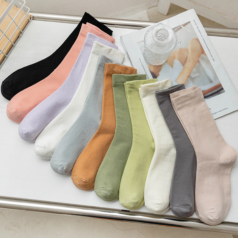 Solid Cotton Mid Calf Socks - DippedShop Wholesale - #3187