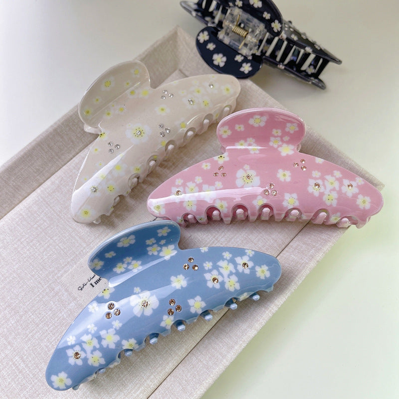 Sweet Floral Print Rhinestones Hair Claws 6W6HCP1207