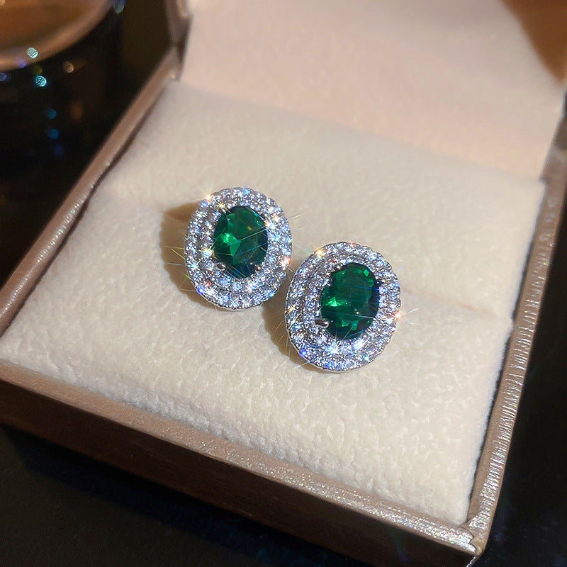 Fashion Green Cubic Zirconia Flower Stud Earrings 6W6JER752