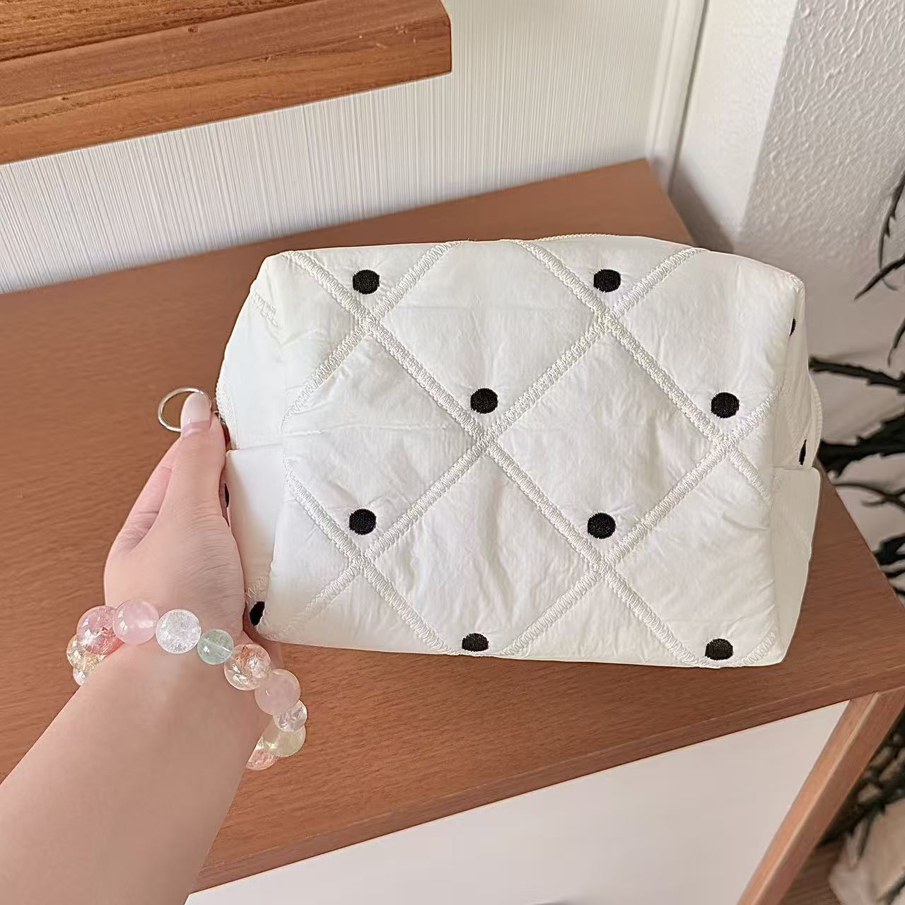 Polka Dot Quilted Makeup Bag - DippedShop Wholesale - #6019