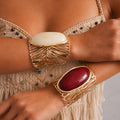 Stylish Oval Stone Hollow Out Wide Cuff Bracelet 6W6JBR585