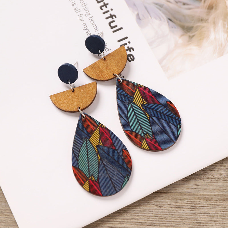 Boho Geometric Wooden Dangle Earrings - DippedShop Wholesale - #0819