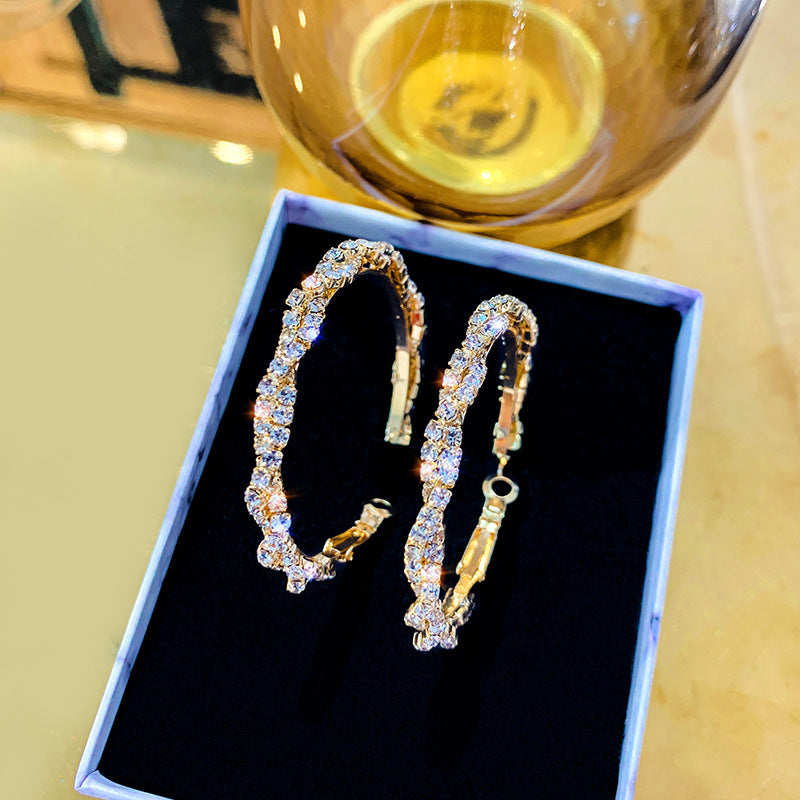 Trendy Sparkly Rhinestone C-Shaped Hoop Earrings 6W6JER726