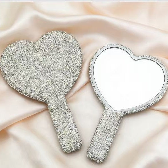 Stylish Heart Shape Rhinestone Handheld Mirror 6C5MR104