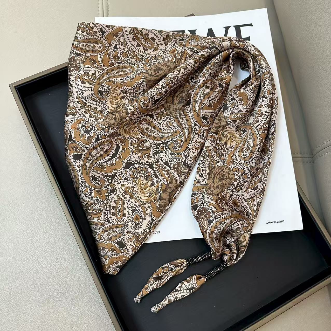 Chic Cashew Print Triangle Silk Scarf 6W6NSI242