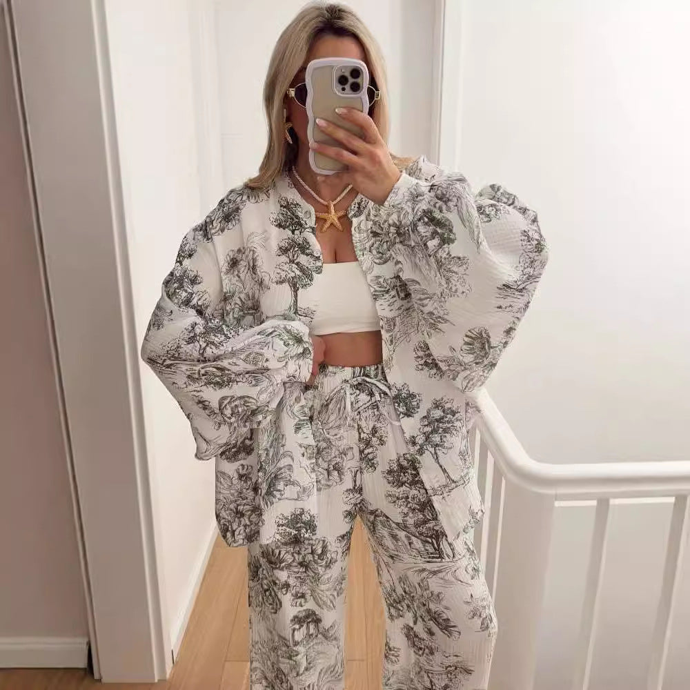 Casual Print Shirt Loose Pants Sets DP25B987
