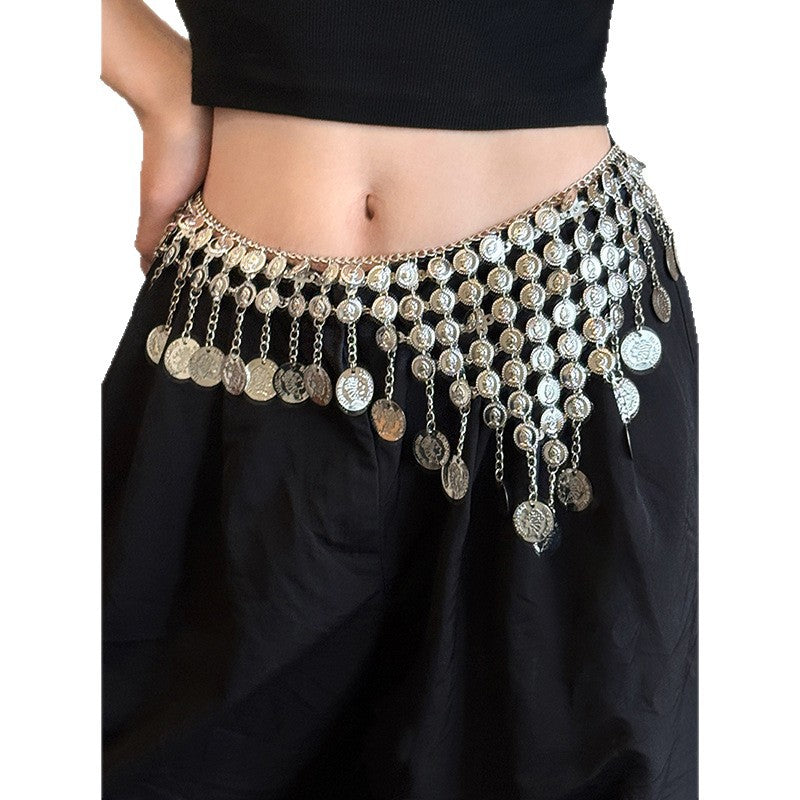 Chunky Round Disc Tassel Beaded Waist Chain 6W6JBT146