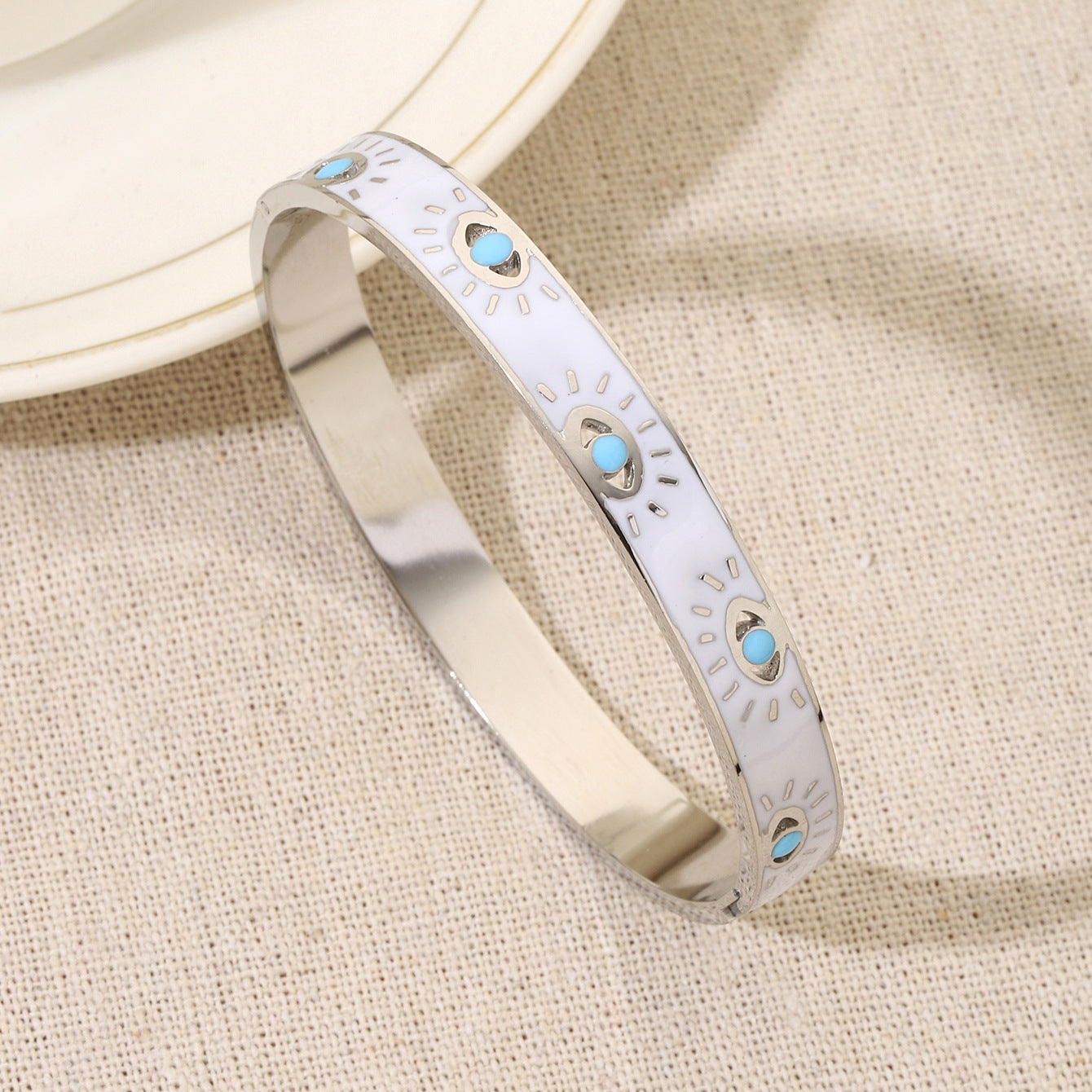 Minimalist Gold Plated Enamel Evil Eye Bangle Bracelet 6W6JBR613