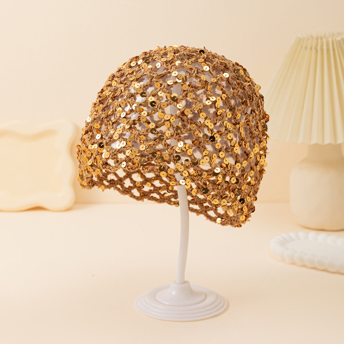 Sparkly Sequin Hollow Out Crochet Slouchy Hat MK2CK6W6HAT67