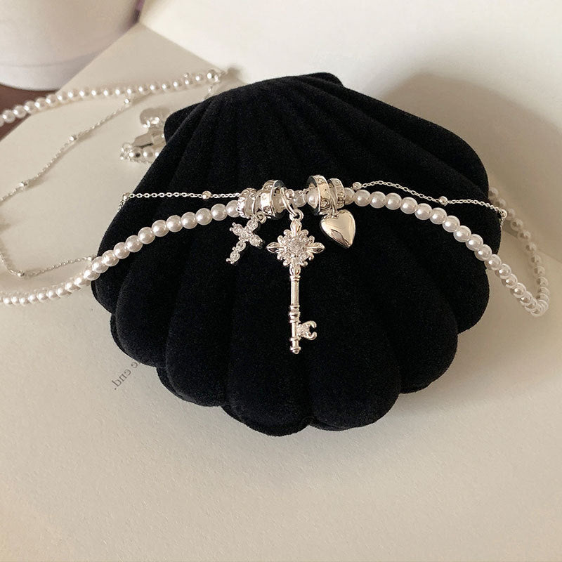 Heart Cross Pearl Necklace - DippedShop Wholesale - #8691